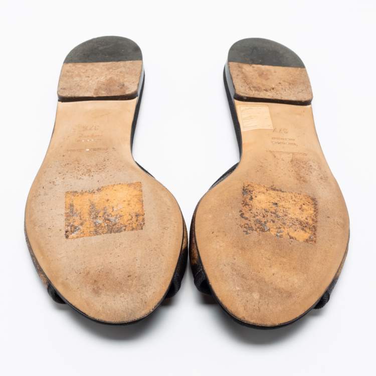 مملوكة مسبقًا Dolce & Gabbana Brown Leopard Print Coated Canvas Crystal Embellished Flat Slides Size 37.5
