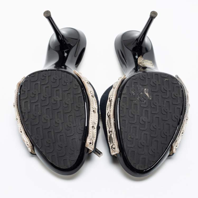 Pre Owned Dolce & Gabbana Navy Blue/Black Canvas Slide Sandals Size 39