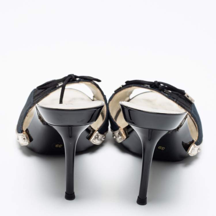 Pre Owned Dolce & Gabbana Navy Blue/Black Canvas Slide Sandals Size 39