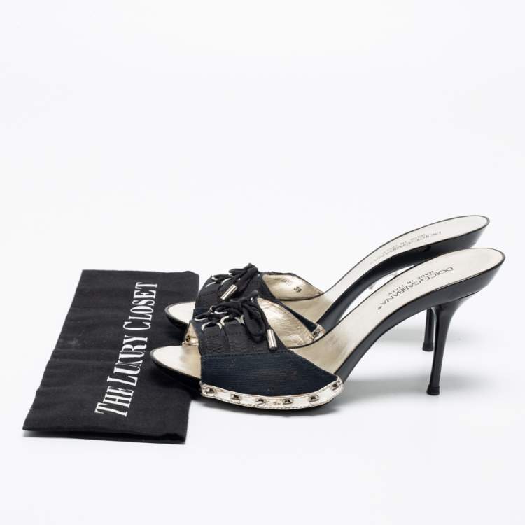 Pre Owned Dolce & Gabbana Navy Blue/Black Canvas Slide Sandals Size 39