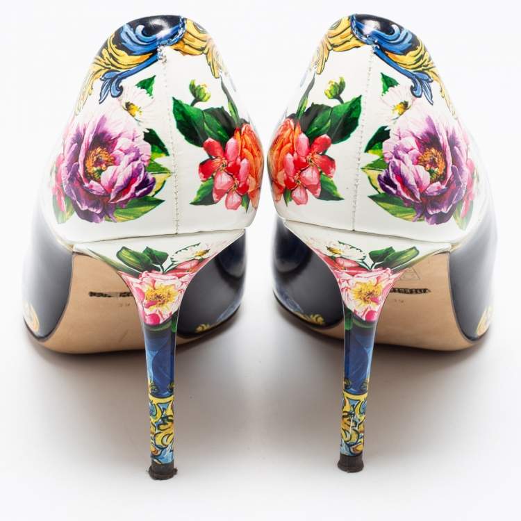 Pre Owned Dolce & Gabbana Multicolor Floral Print Leather Embellished Pointed Toe Pumps Size 39