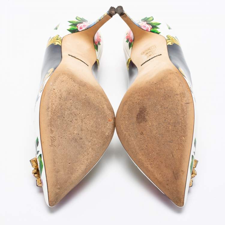 Pre Owned Dolce & Gabbana Multicolor Floral Print Leather Embellished Pointed Toe Pumps Size 39