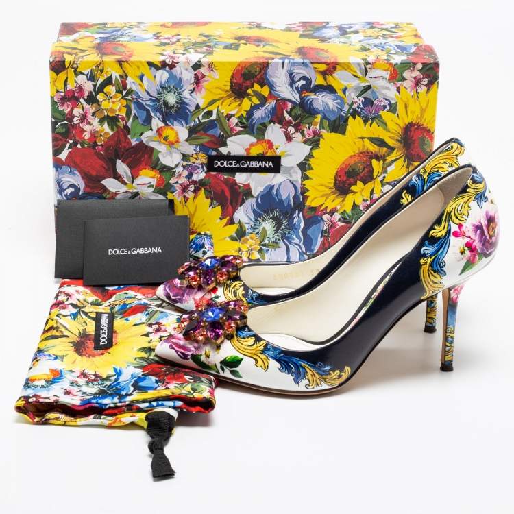 Pre Owned Dolce & Gabbana Multicolor Floral Print Leather Embellished Pointed Toe Pumps Size 39
