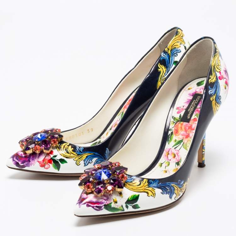 Dolce & Gabbana Multicolor Floral Print Leather Embellished Pointed Toe  Pumps Size 39 Dolce & Gabbana | TLC