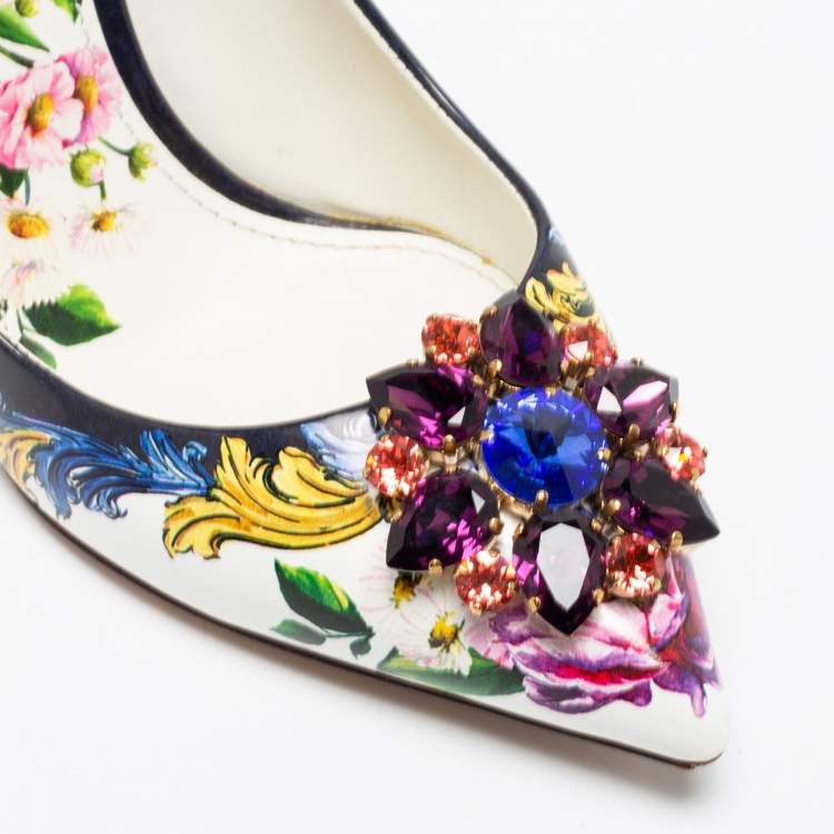 Pre Owned Dolce & Gabbana Multicolor Floral Print Leather Embellished Pointed Toe Pumps Size 39