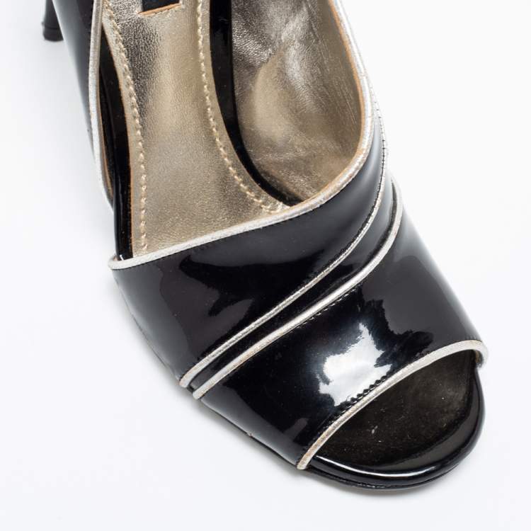 Pre Owned Dolce & Gabbana Black Patent Leather Piping Detail Peep Toe D'orsay Pumps Size 36.5