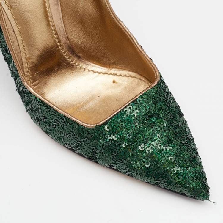 Pre Owned Dolce & Gabbana Green Sequin Embellished Pointed Toe Pumps Size 38