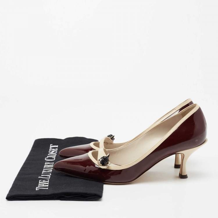 Pre Owned Dolce & Gabbana Burgundy/Beige Patent Leather Pointed Toe Pumps Size 37