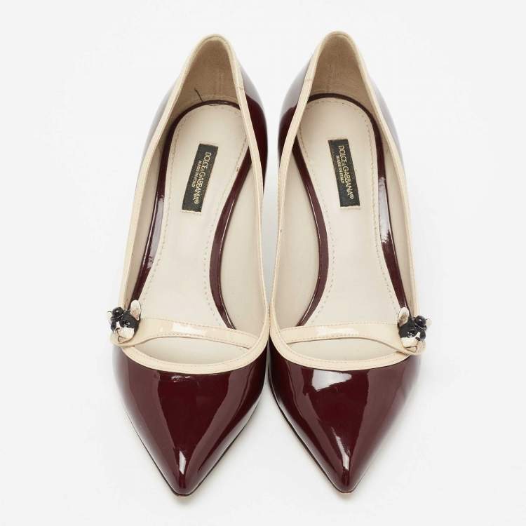 Pre Owned Dolce & Gabbana Burgundy/Beige Patent Leather Pointed Toe Pumps Size 37