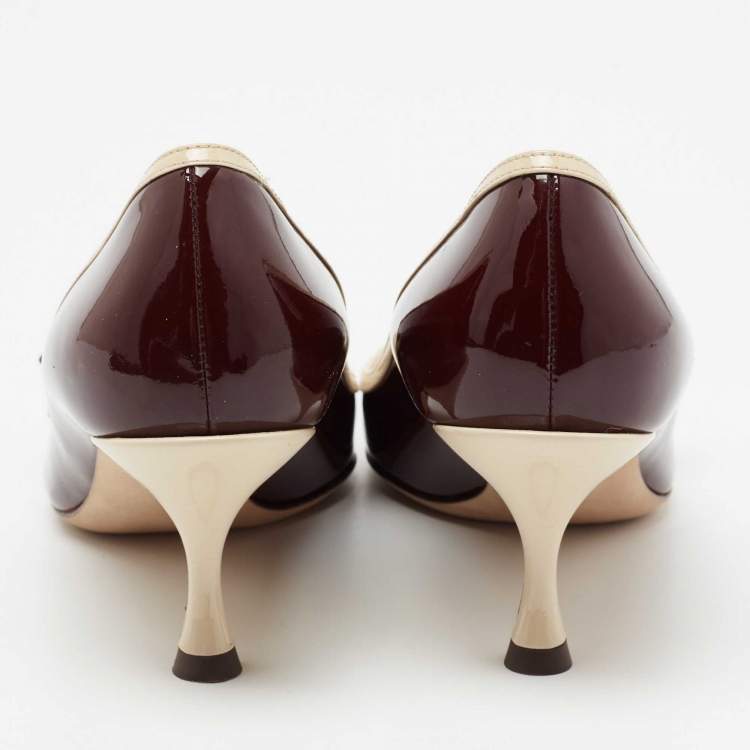 Pre Owned Dolce & Gabbana Burgundy/Beige Patent Leather Pointed Toe Pumps Size 37