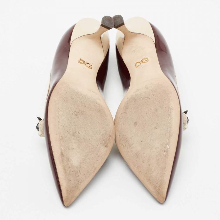 Pre Owned Dolce & Gabbana Burgundy/Beige Patent Leather Pointed Toe Pumps Size 37