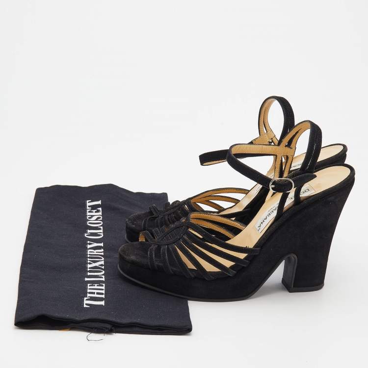 Pre Owned Dolce & Gabbana Black Suede Ankle Strap Wedge Sandals Size 38.5