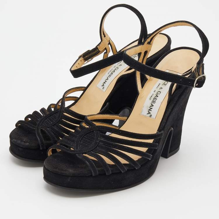 Pre Owned Dolce & Gabbana Black Suede Ankle Strap Wedge Sandals Size 38.5
