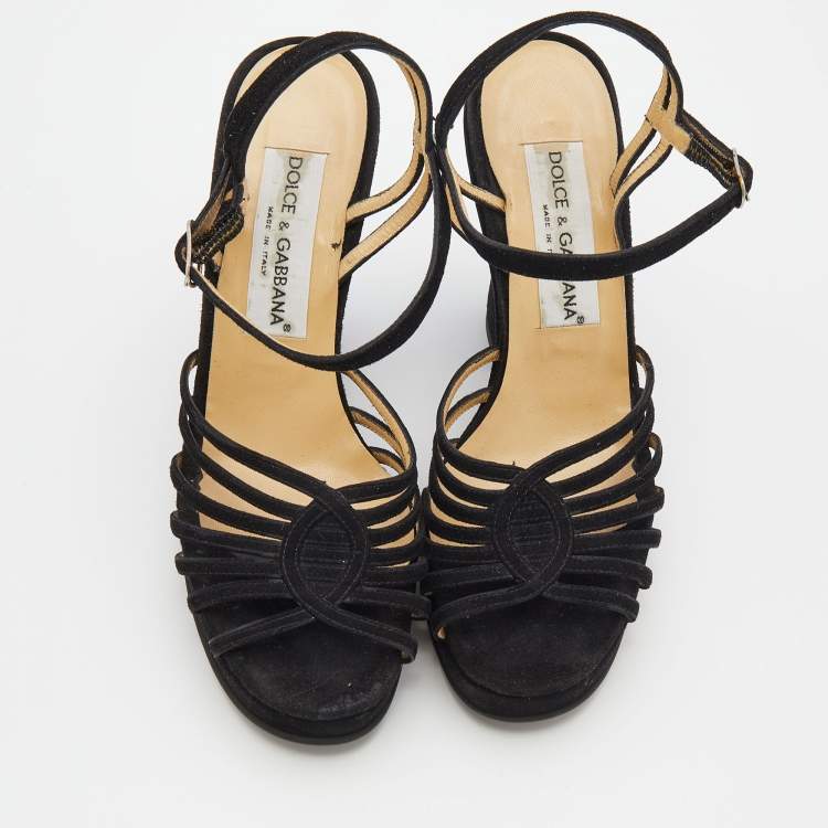 Pre Owned Dolce & Gabbana Black Suede Ankle Strap Wedge Sandals Size 38.5