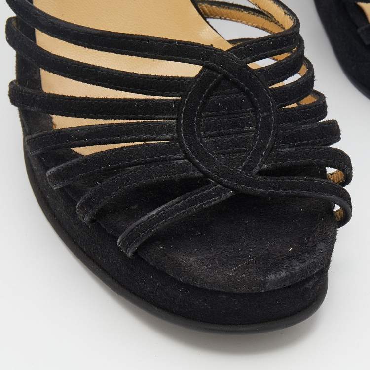 Pre Owned Dolce & Gabbana Black Suede Ankle Strap Wedge Sandals Size 38.5