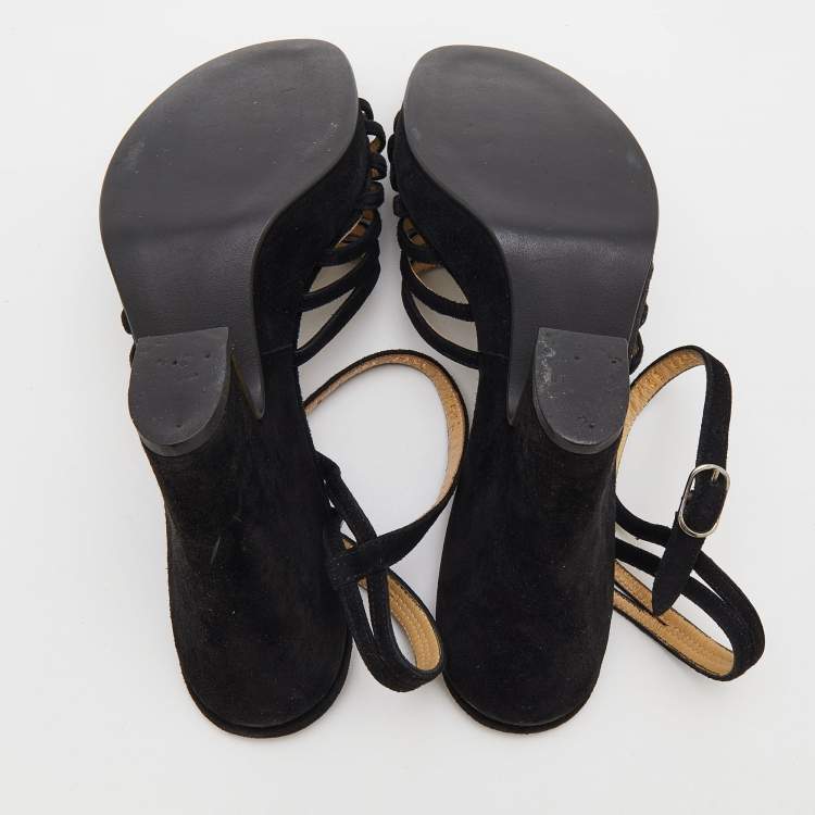 Pre Owned Dolce & Gabbana Black Suede Ankle Strap Wedge Sandals Size 38.5