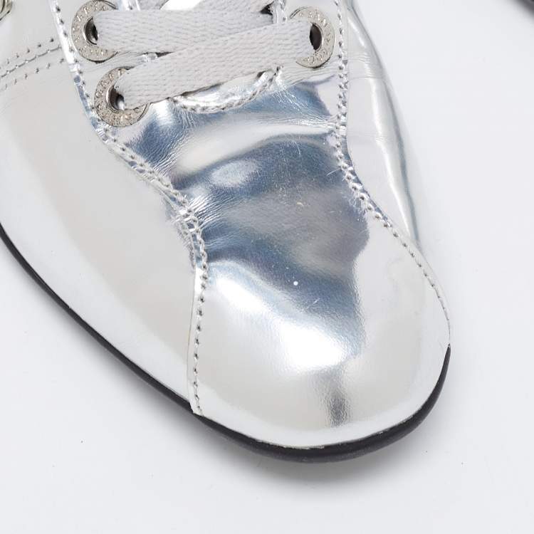 Pre Owned Dolce & Gabbana Silver Metallic Leather Limited Edition Sneakers Size 36.5