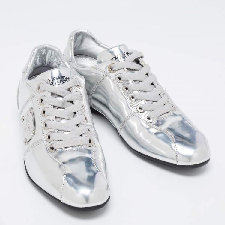 Pre Owned Dolce & Gabbana Silver Metallic Leather Limited Edition Sneakers Size 36.5