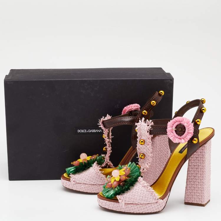 مملوكة مسبقًا Dolce & Gabbana Multicolor Straw And Leather Embellished Ankle Strap Sandals Size 40