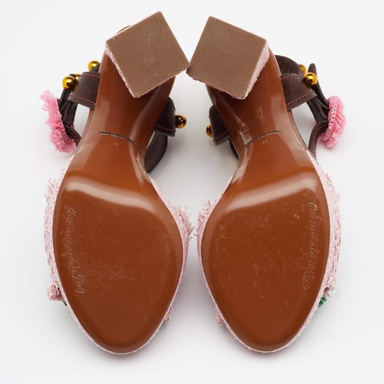 مملوكة مسبقًا Dolce & Gabbana Multicolor Straw And Leather Embellished Ankle Strap Sandals Size 40