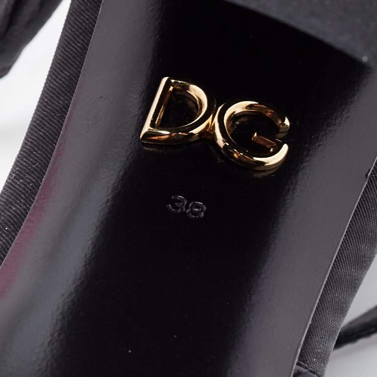 Pre Owned Dolce & Gabbana Black Patent Leather Pearl Embellished Heel Ankle Strap Sandals Size 38