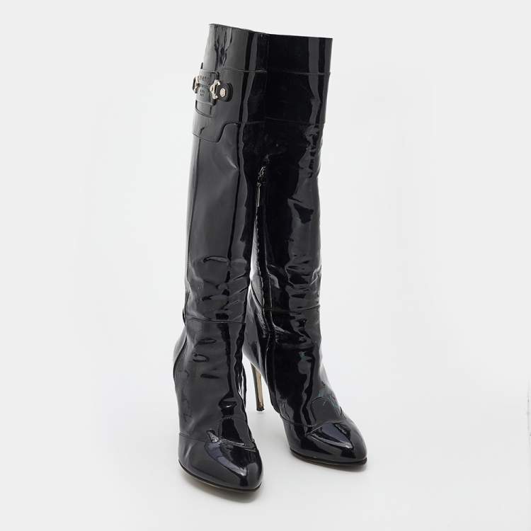 Pre Owned Dolce & Gabbana Black Patent Leather Knee Length Boots Size 38.5
