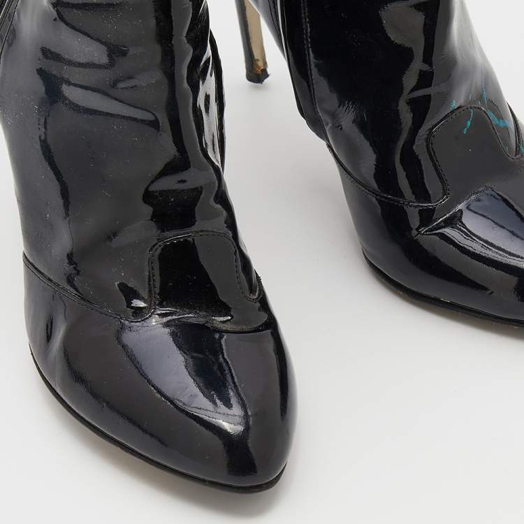 Pre Owned Dolce & Gabbana Black Patent Leather Knee Length Boots Size 38.5