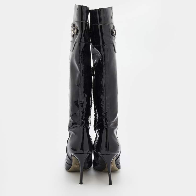 Pre Owned Dolce & Gabbana Black Patent Leather Knee Length Boots Size 38.5