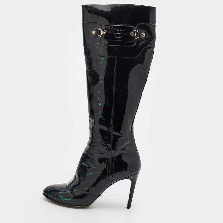 Pre Owned Dolce & Gabbana Black Patent Leather Knee Length Boots Size 38.5