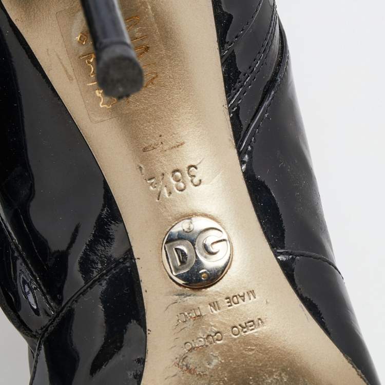 Pre Owned Dolce & Gabbana Black Patent Leather Knee Length Boots Size 38.5