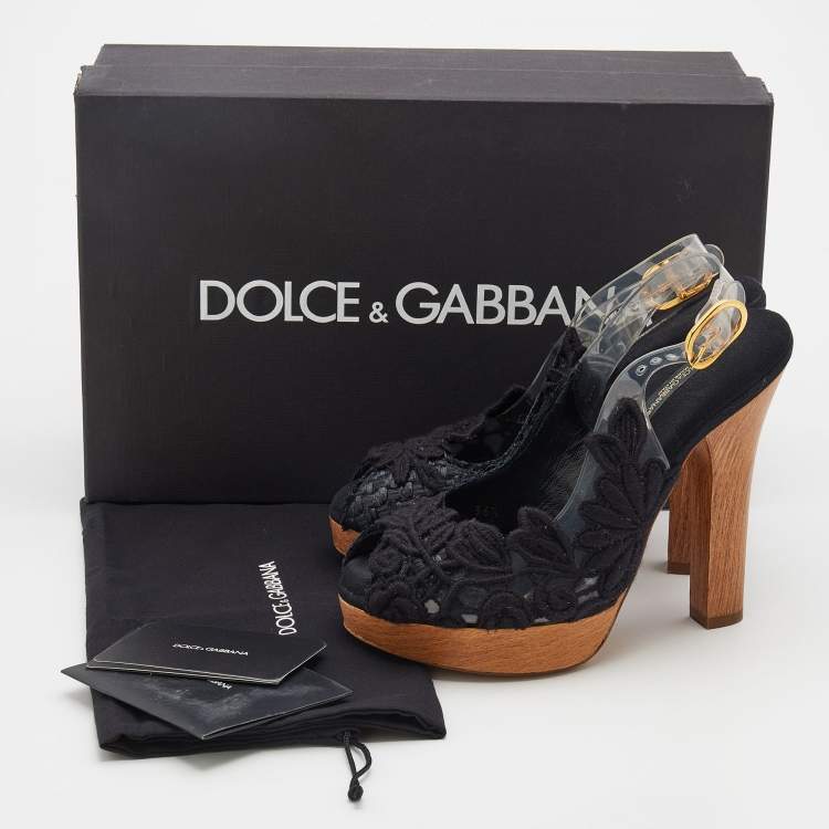 Pre Owned Dolce & Gabbana Black Raffia And PVC Peep-Toe Platform Slingback Sandals Size 36.5