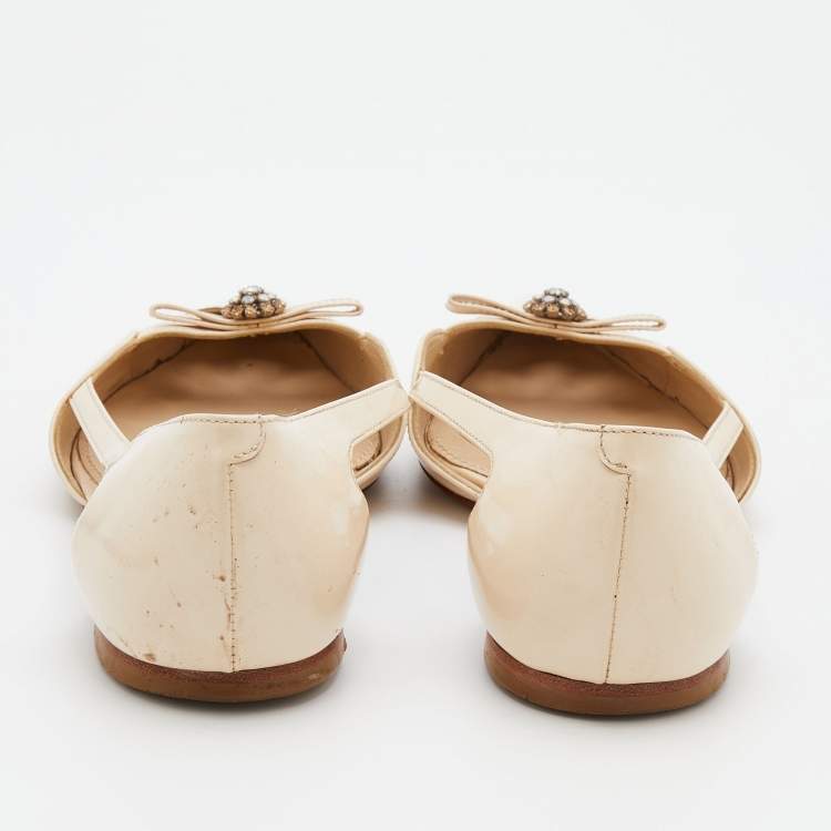 Pre Owned Dolce & Gabbana Cream Leather Cut Out Pointed Toe Ballet Flats Size 38