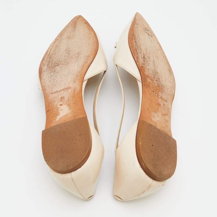 Pre Owned Dolce & Gabbana Cream Leather Cut Out Pointed Toe Ballet Flats Size 38
