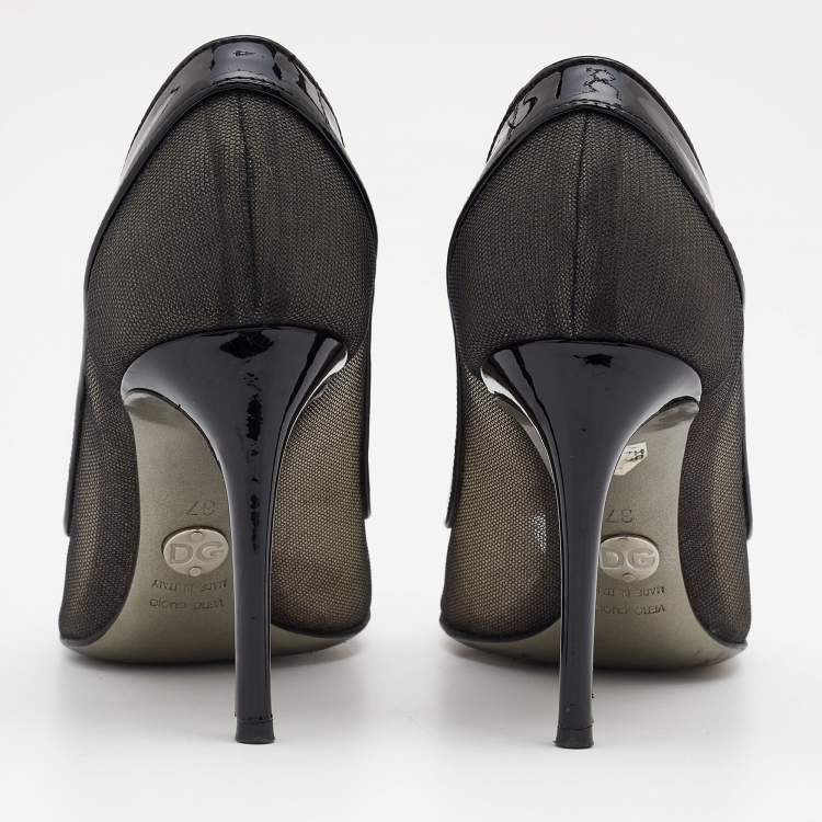 Pre Owned Dolce & Gabbana Black Patent Leather And Mesh Peep Toe Pumps Size 37