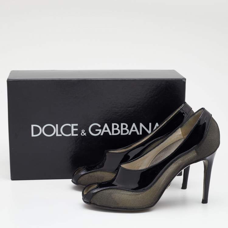Pre Owned Dolce & Gabbana Black Patent Leather And Mesh Peep Toe Pumps Size 37