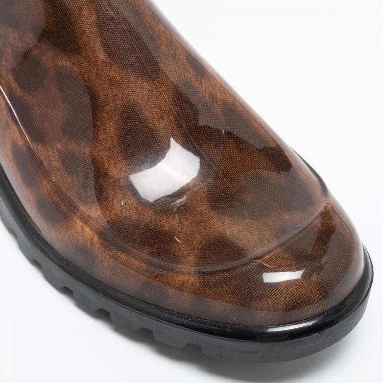 Pre Owned Dolce & Gabbana Brown Leopard Print Wellington Rubber Boots Size 38