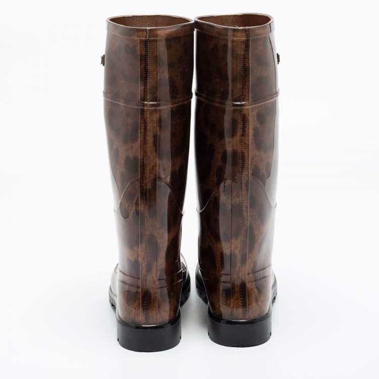 Pre Owned Dolce & Gabbana Brown Leopard Print Wellington Rubber Boots Size 38