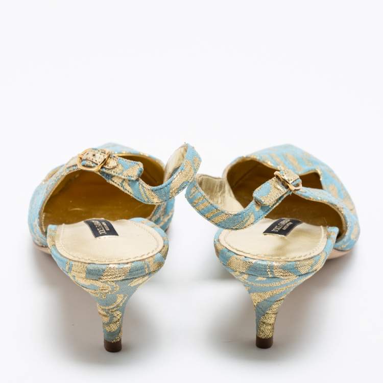 Pre Owned Dolce & Gabbana Blue Print Brocade Slingback Pointed Toe Pumps Size 39