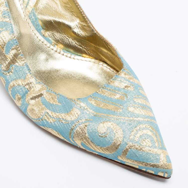 Pre Owned Dolce & Gabbana Blue Print Brocade Slingback Pointed Toe Pumps Size 39