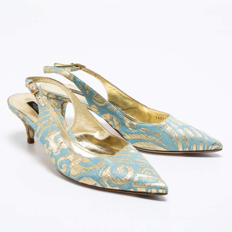 Pre Owned Dolce & Gabbana Blue Print Brocade Slingback Pointed Toe Pumps Size 39