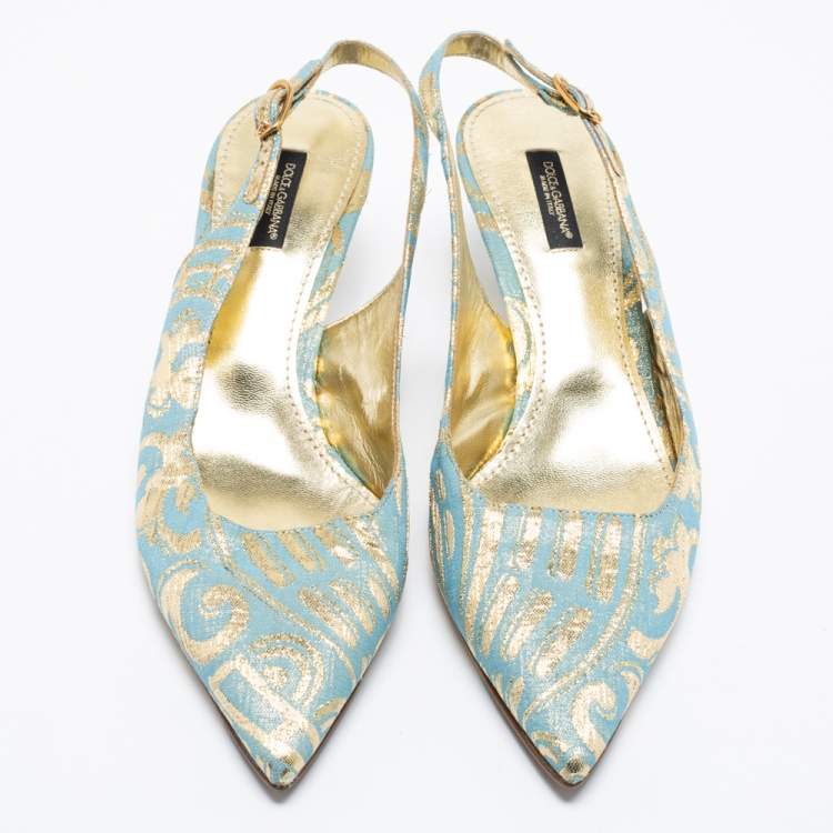 Pre Owned Dolce & Gabbana Blue Print Brocade Slingback Pointed Toe Pumps Size 39