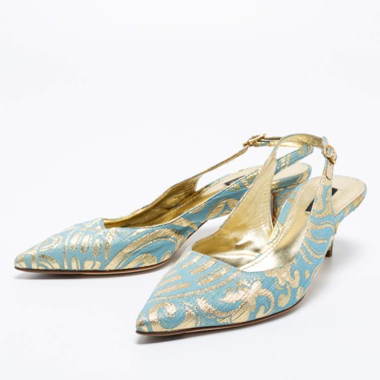 Pre Owned Dolce & Gabbana Blue Print Brocade Slingback Pointed Toe Pumps Size 39