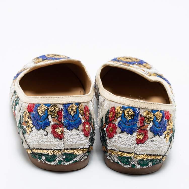 Pre Owned Dolce & Gabbana Multicolor Sequin Embellished Smoking Slippers Size 37.5