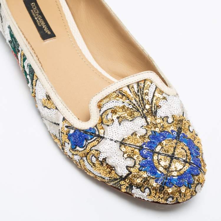 Pre Owned Dolce & Gabbana Multicolor Sequin Embellished Smoking Slippers Size 37.5