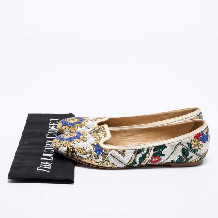 Pre Owned Dolce & Gabbana Multicolor Sequin Embellished Smoking Slippers Size 37.5