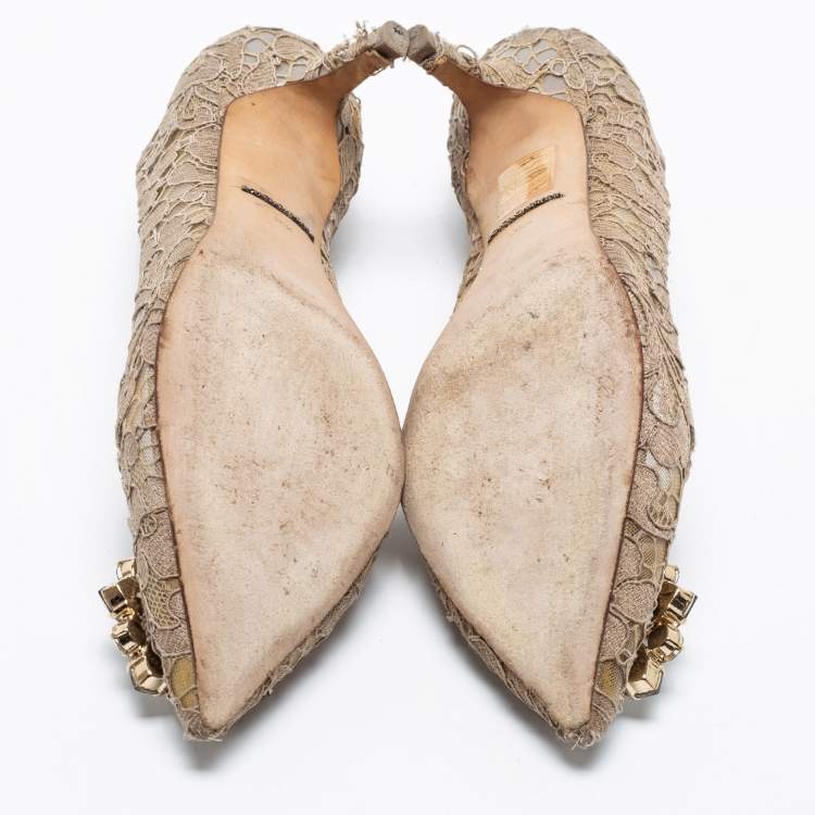 Pre Owned Dolce & Gabbana Beige Lace Bellucci Pointed Toe Pumps Size 36.5