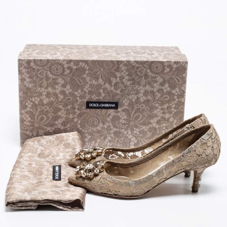 Pre Owned Dolce & Gabbana Beige Lace Bellucci Pointed Toe Pumps Size 36.5