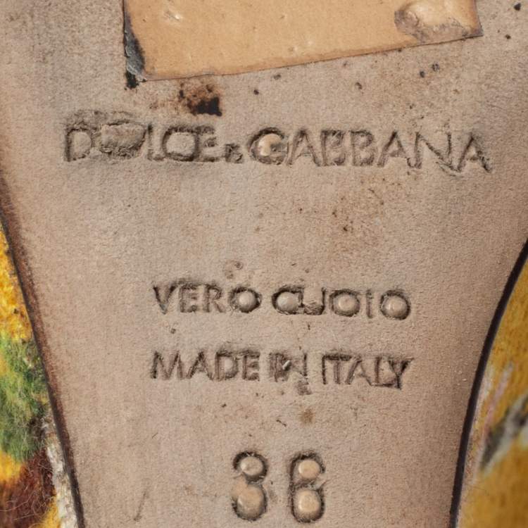 Pre Owned Dolce & Gabbana Yellow Fabric Floral Print Wedge Sandals Size 36