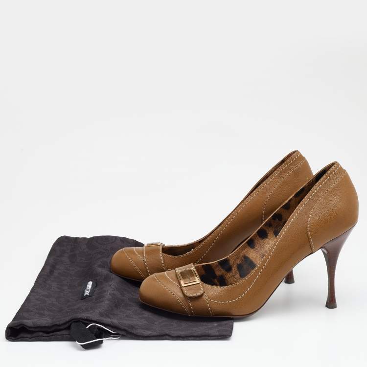 Pre Owned Dolce & Gabbana Olive Leather Round Toe Pumps Size 39