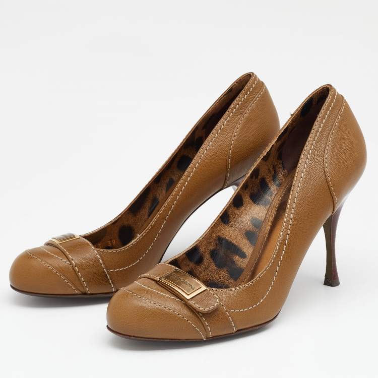 Pre Owned Dolce & Gabbana Olive Leather Round Toe Pumps Size 39